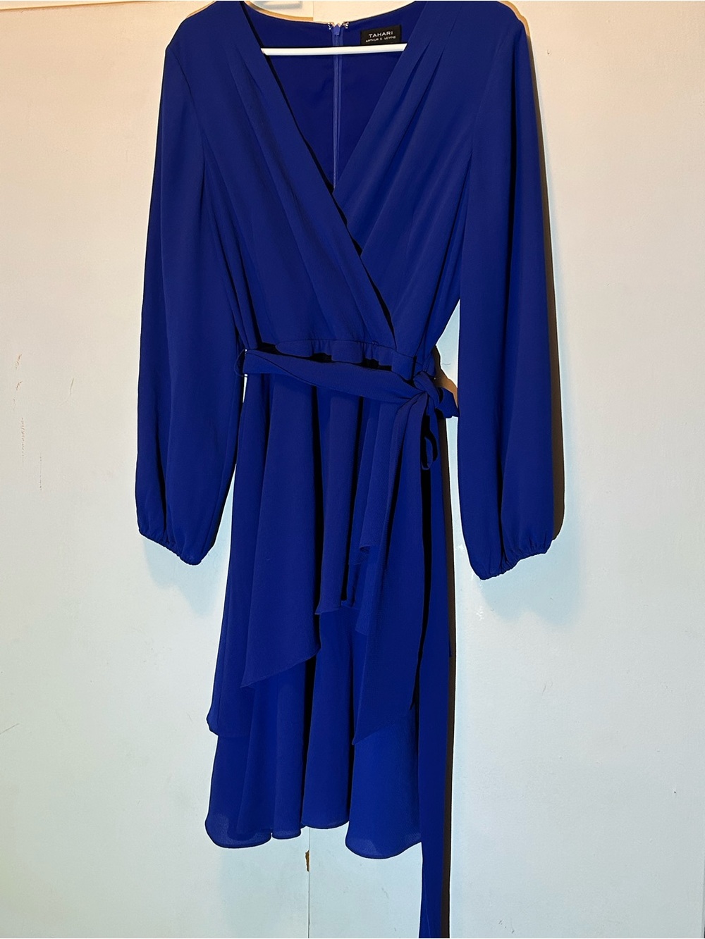 Tahari Cobalt Blue Wrap Dress with Long Sleeves - Picture 2 of 8